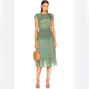 SEA New York Cecile Short Sleeve Smocked Dress in Jade NWOT
